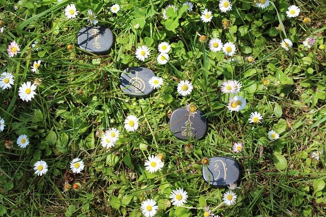 Reiki symbols in nature with flowers